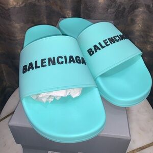 Balenciaga Aqua Blue Slide Sandals